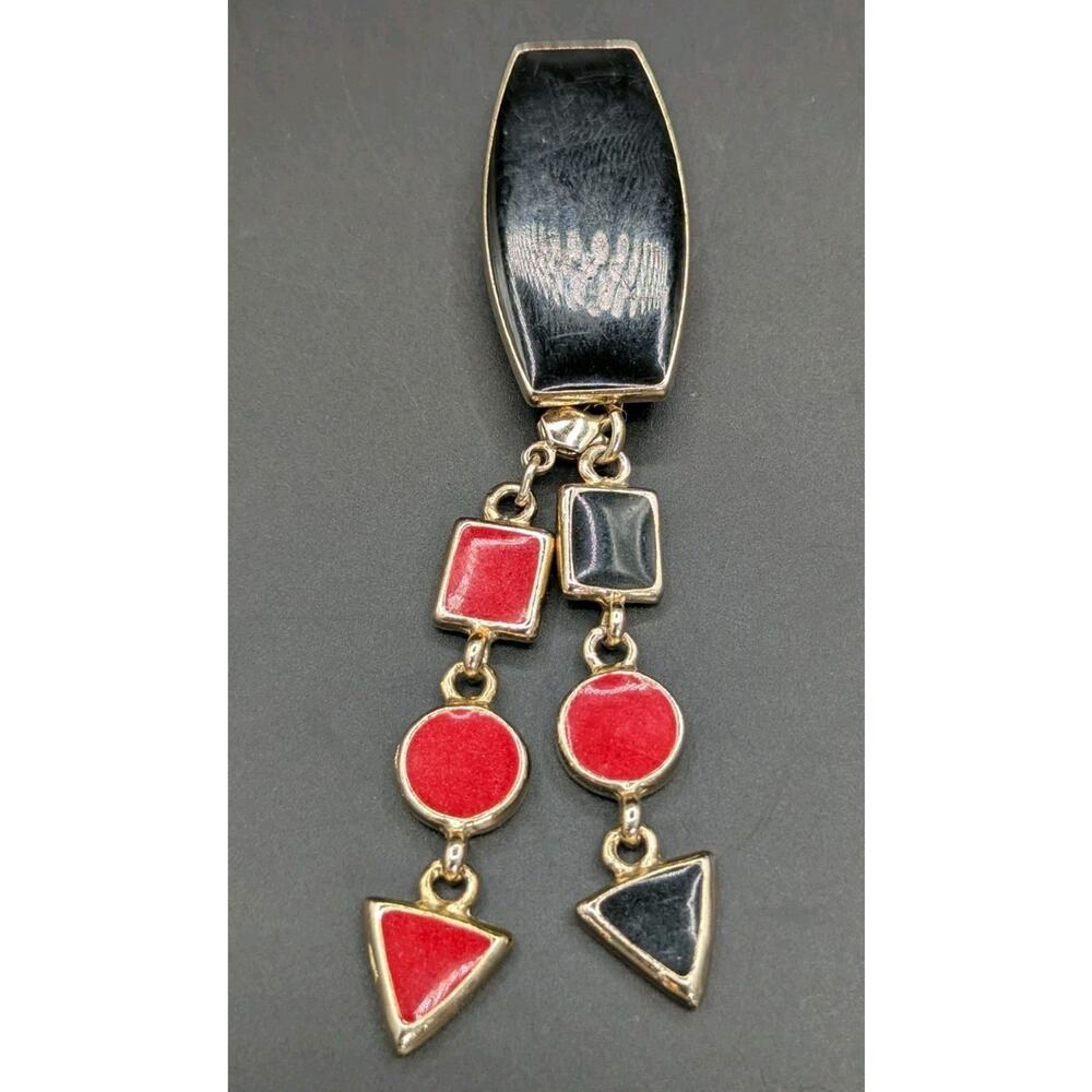 Ernst Gideon Bek Black & Red Enamel Gold Tone Brooch Pin Vintage